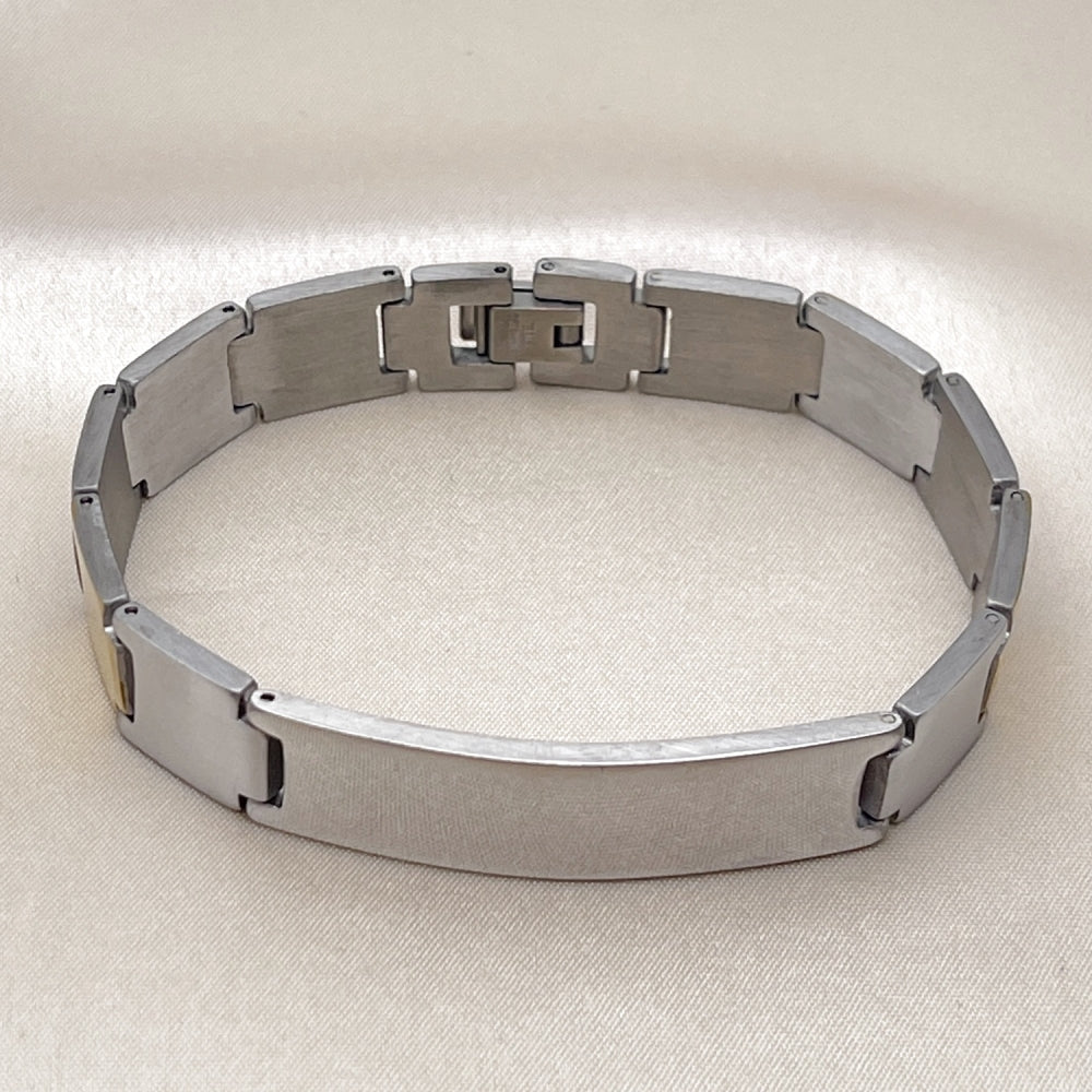 Stainless Steel Solid Bracelet, Polished, Two Tone