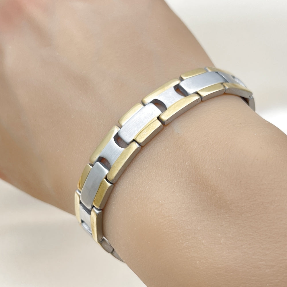 Stainless Steel Solid Bracelet, Polished, Two Tone
