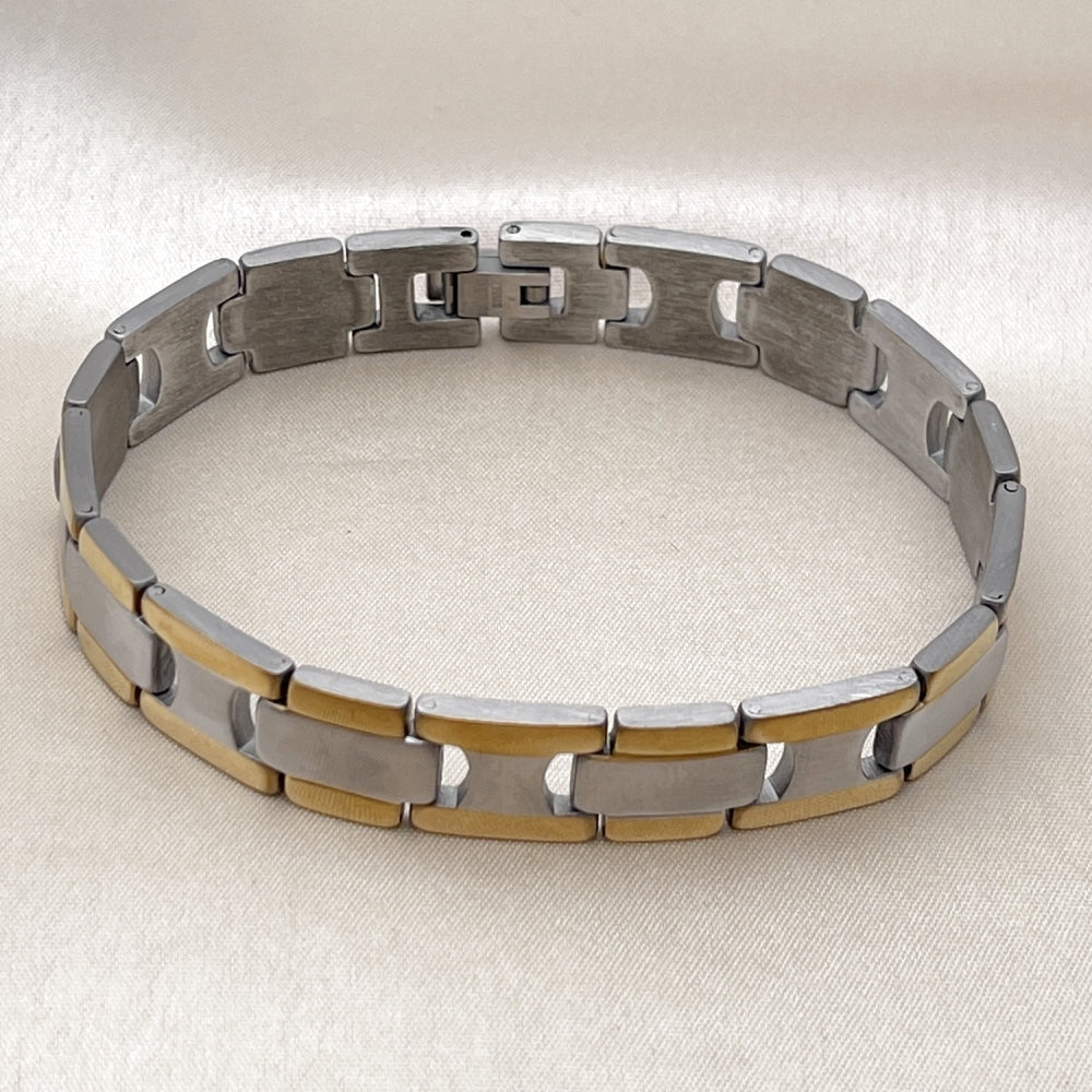 Stainless Steel Solid Bracelet, Polished, Two Tone