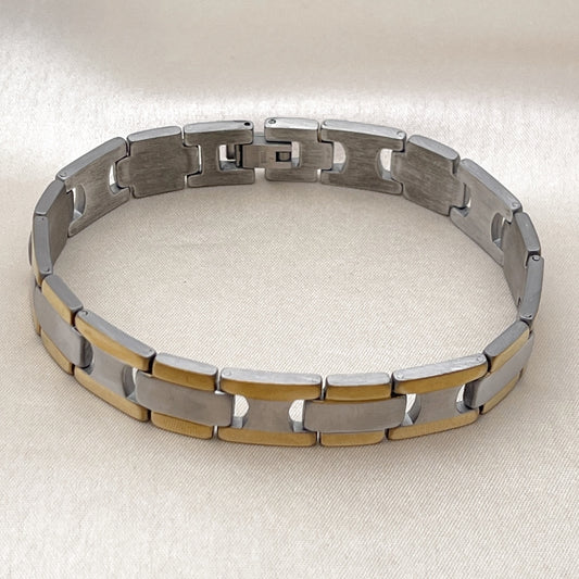 Stainless Steel Solid Bracelet, Polished, Two Tone