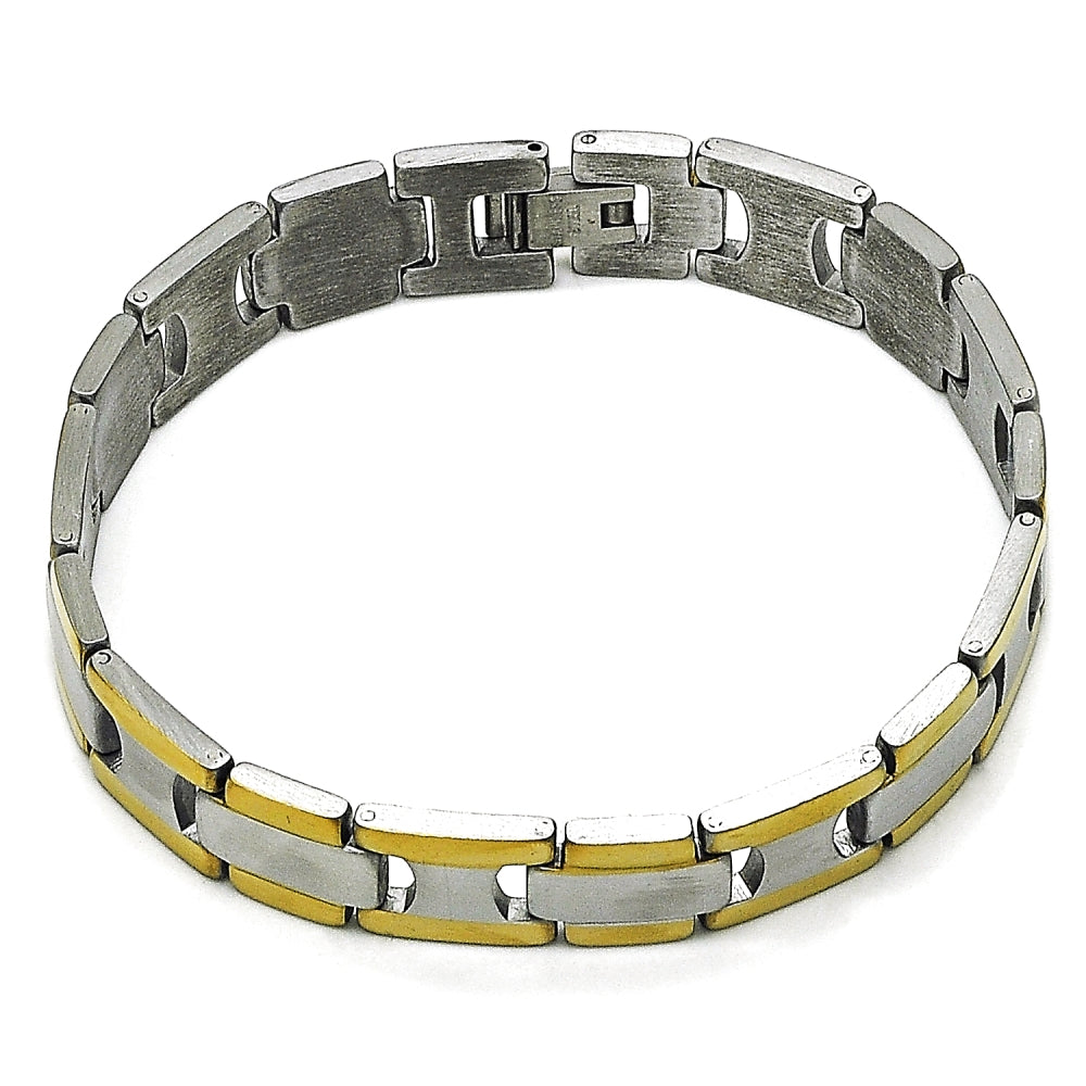 Stainless Steel Solid Bracelet, Polished, Two Tone