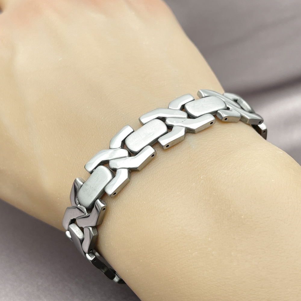 Stainless Steel Solid Bracelet, Hugs and Kisses Design, Polished, Steel Finish