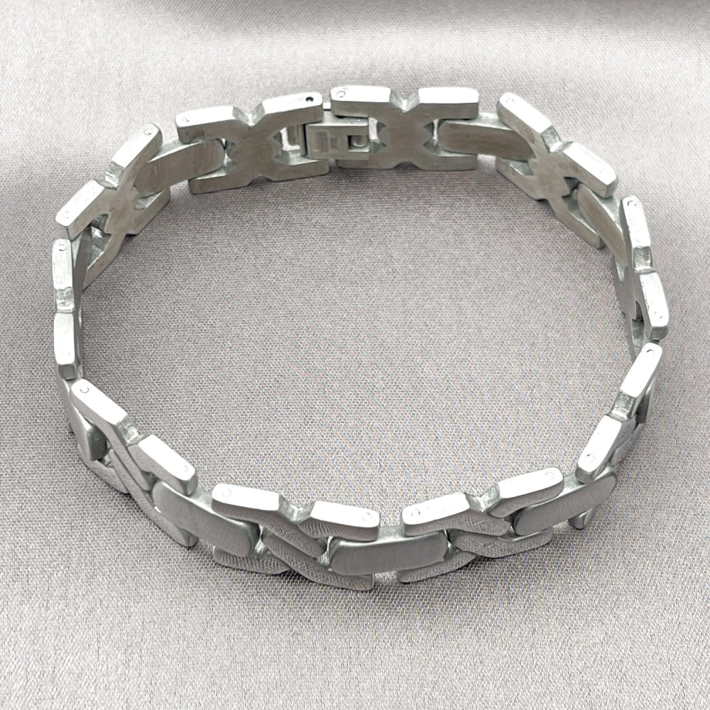 Stainless Steel Solid Bracelet, Hugs and Kisses Design, Polished, Steel Finish