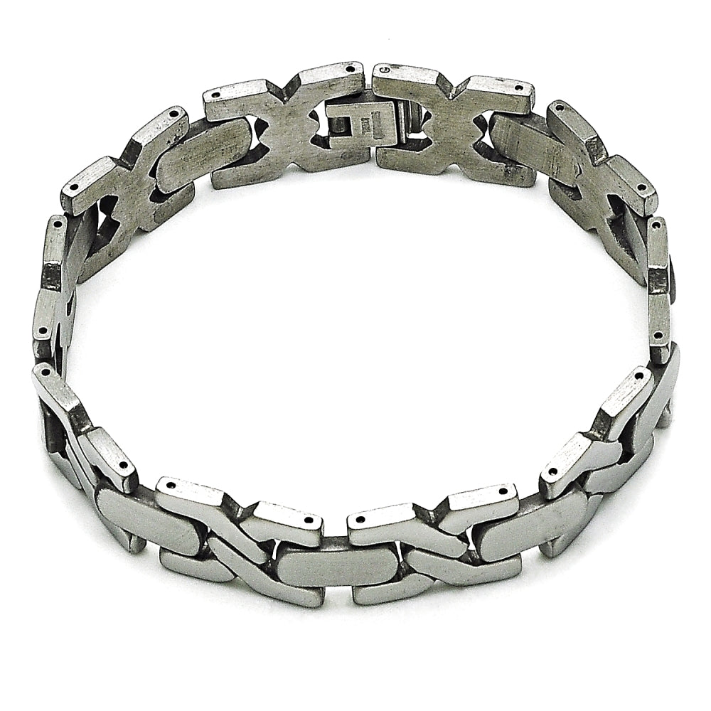 Stainless Steel Solid Bracelet, Hugs and Kisses Design, Polished, Steel Finish