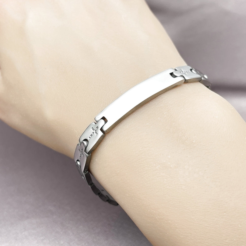 Stainless Steel Solid Bracelet, Cross Design, Polished, Steel Finish