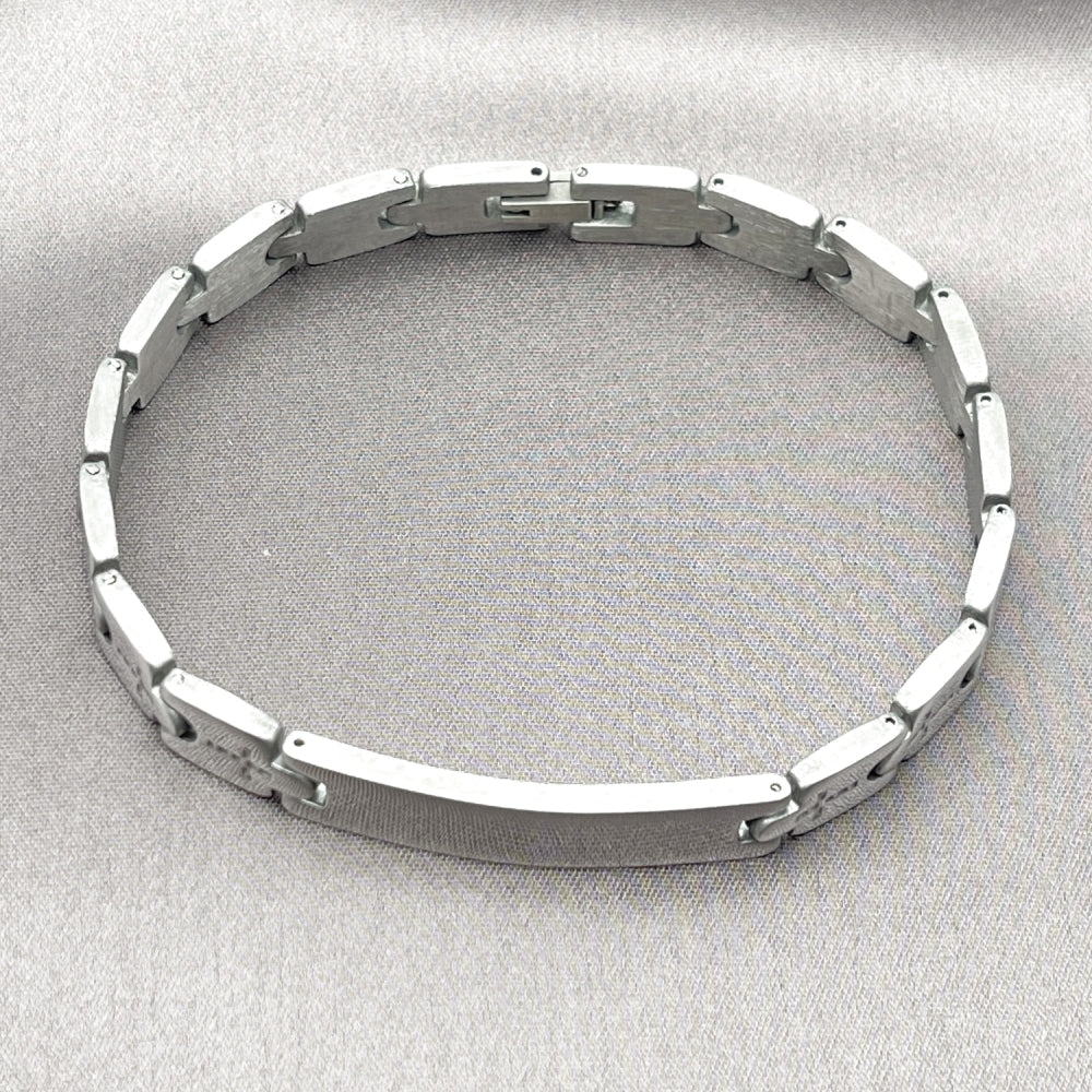 Stainless Steel Solid Bracelet, Cross Design, Polished, Steel Finish