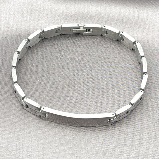 Stainless Steel Solid Bracelet, Cross Design, Polished, Steel Finish