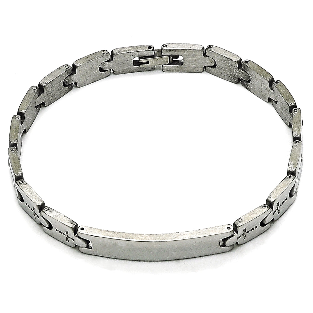 Stainless Steel Solid Bracelet, Cross Design, Polished, Steel Finish