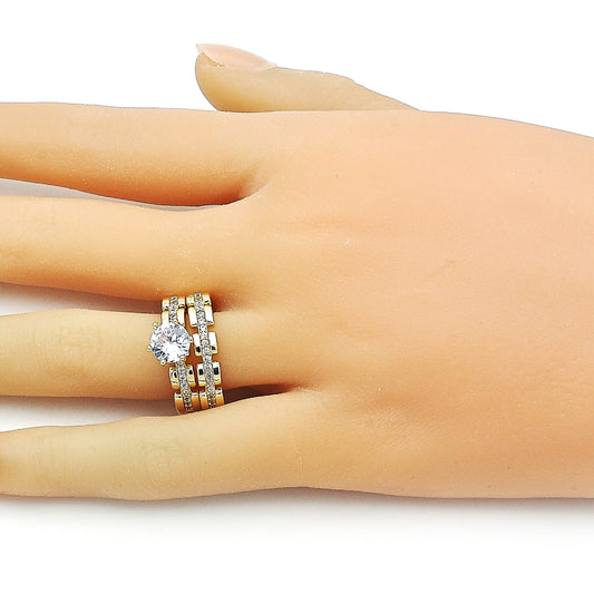 Oro Laminado Wedding Ring, Gold Filled Style Cluster Design, with White Cubic Zirconia and White Micro Pave, Polished, Golden Finish