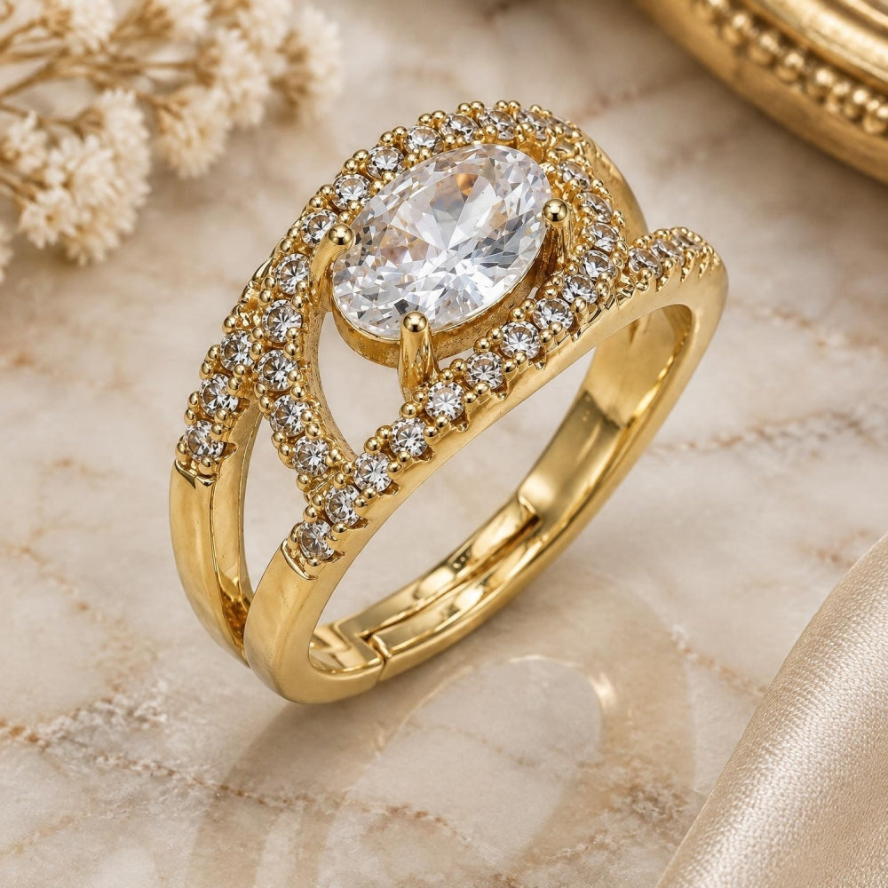 Oro Laminado Multi Stone Ring, Gold Filled Style Evil Eye Design, with White Cubic Zirconia, Polished, Golden Finish