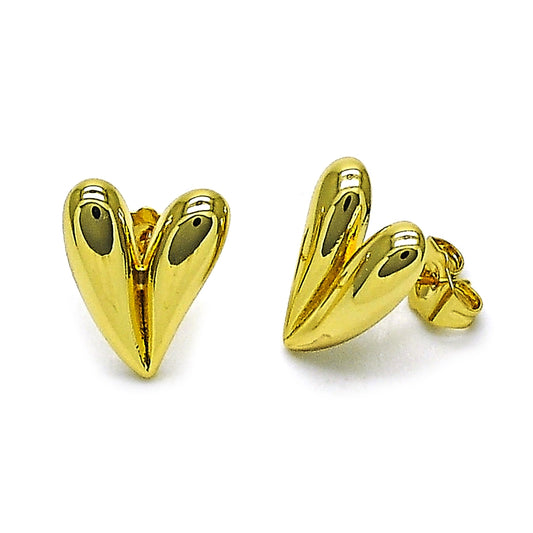 Oro Laminado Stud Earring, Gold Filled Style Heart Design, Polished, Golden Finish