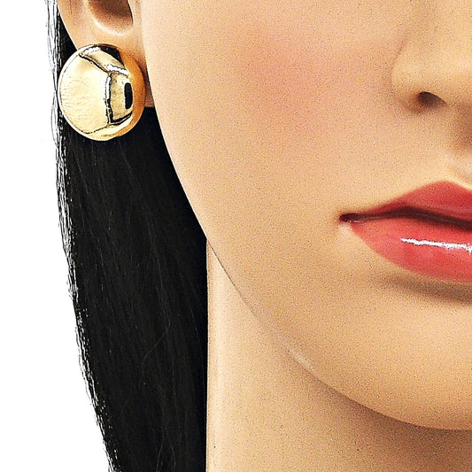 Oro Laminado Stud Earring, Gold Filled Style Hollow Design, Polished, Golden Finish