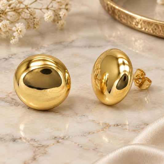 Oro Laminado Stud Earring, Gold Filled Style Hollow Design, Polished, Golden Finish