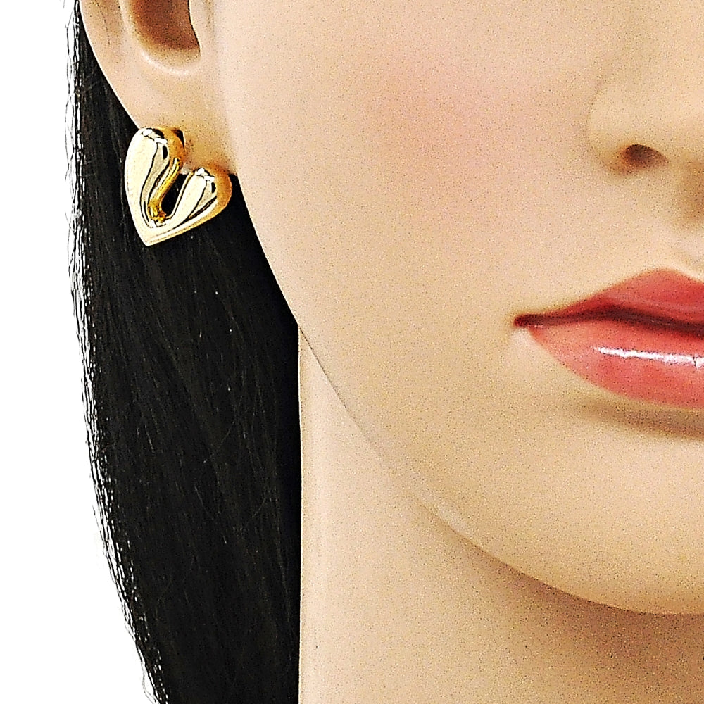 Oro Laminado Stud Earring, Gold Filled Style Heart Design, Polished, Golden Finish