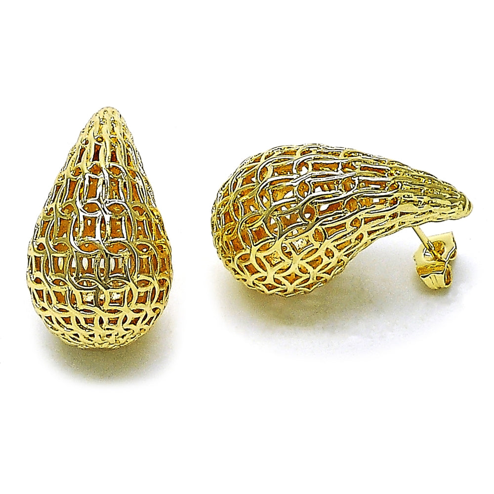 Oro Laminado Stud Earring, Gold Filled Style Teardrop and Hollow Design, Polished, Golden Finish