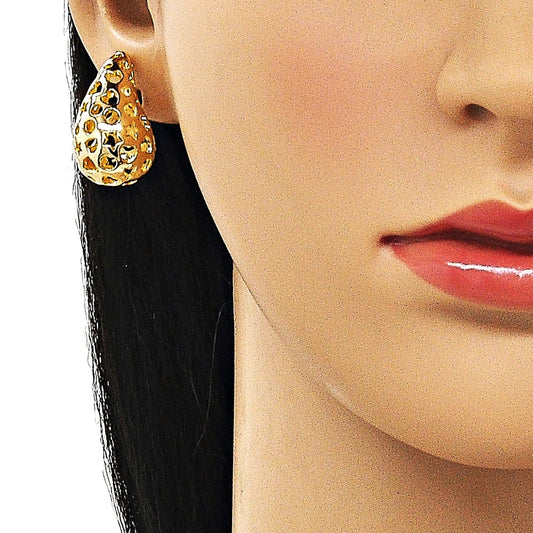 Oro Laminado Stud Earring, Gold Filled Style Teardrop and Heart Design, Polished, Golden Finish