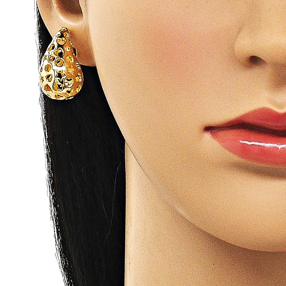 Oro Laminado Stud Earring, Gold Filled Style Teardrop and Heart Design, Polished, Golden Finish
