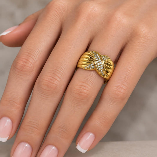 Oro Laminado Multi Stone Ring, Gold Filled Style with White Micro Pave, Polished, Golden Finish