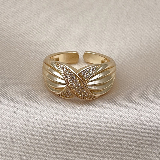 Oro Laminado Multi Stone Ring, Gold Filled Style with White Micro Pave, Polished, Golden Finish
