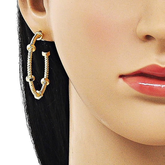 Oro Laminado Medium Hoop, Gold Filled Style Twist Design, Diamond Cutting Finish, Golden Finish