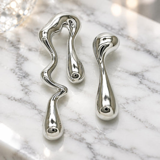White Gold Filled Stud Earring, Teardrop Design, Polished, Rhodium Finish