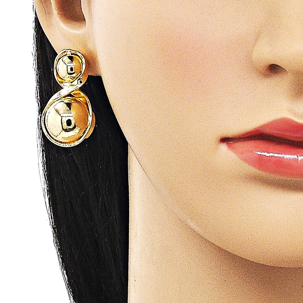 Oro Laminado Stud Earring, Gold Filled Style Ball and Infinite Design, Polished, Golden Finish