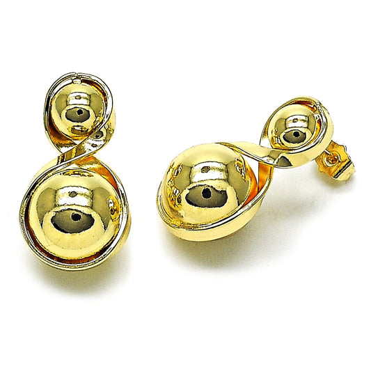 Oro Laminado Stud Earring, Gold Filled Style Ball and Infinite Design, Polished, Golden Finish