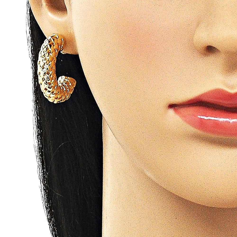 Oro Laminado Medium Hoop, Gold Filled Style Filigree and Hollow Design, Polished, Golden Finish