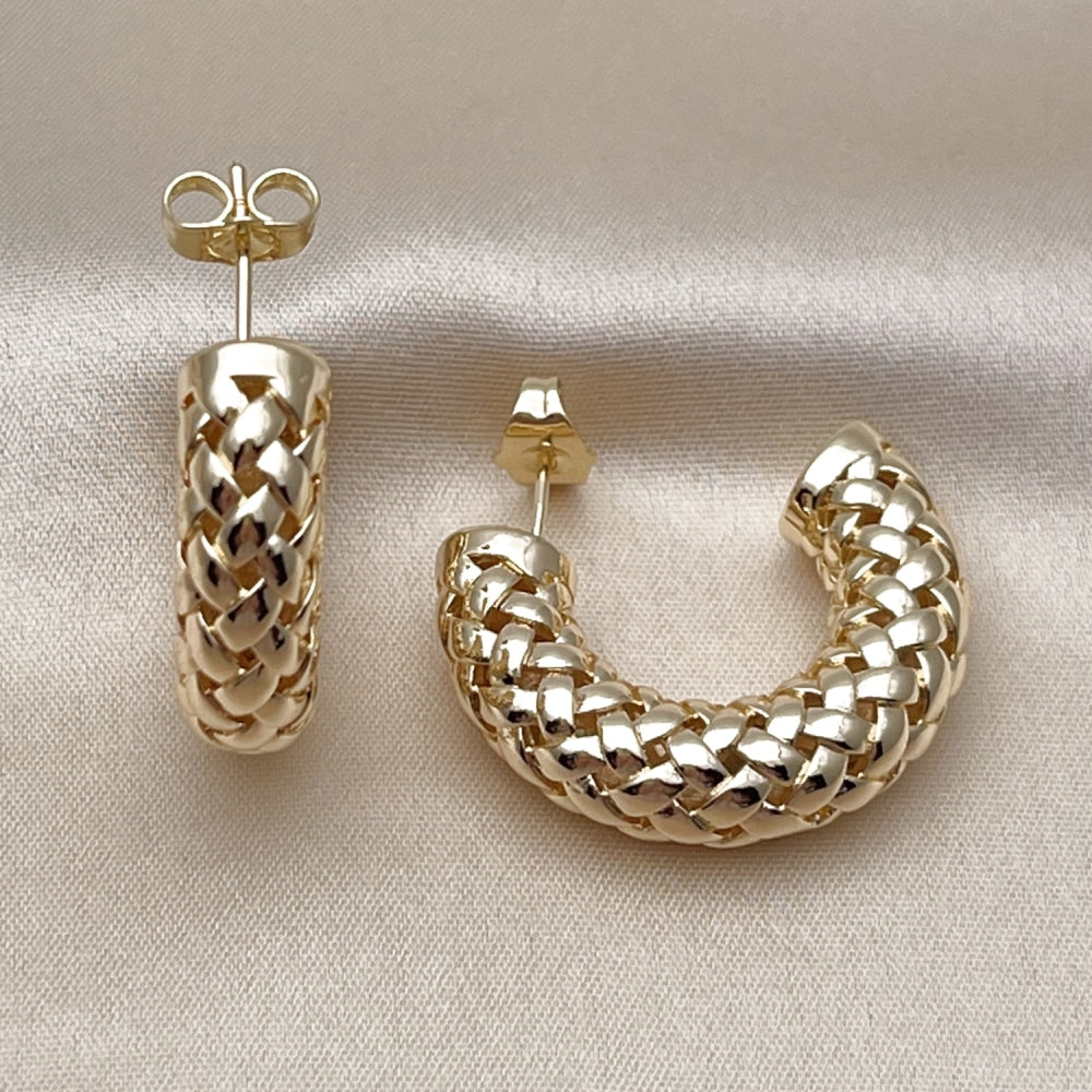 Oro Laminado Medium Hoop, Gold Filled Style Filigree and Hollow Design, Polished, Golden Finish