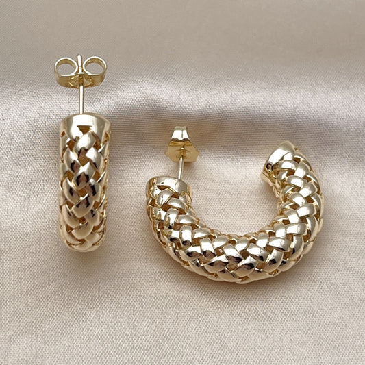 Oro Laminado Medium Hoop, Gold Filled Style Filigree and Hollow Design, Polished, Golden Finish