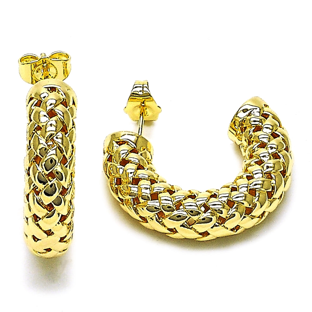 Oro Laminado Medium Hoop, Gold Filled Style Filigree and Hollow Design, Polished, Golden Finish