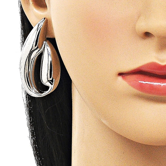 Rhodium Gold Filled Stud Earring, Leaf Design, Polished, Rhodium Finish