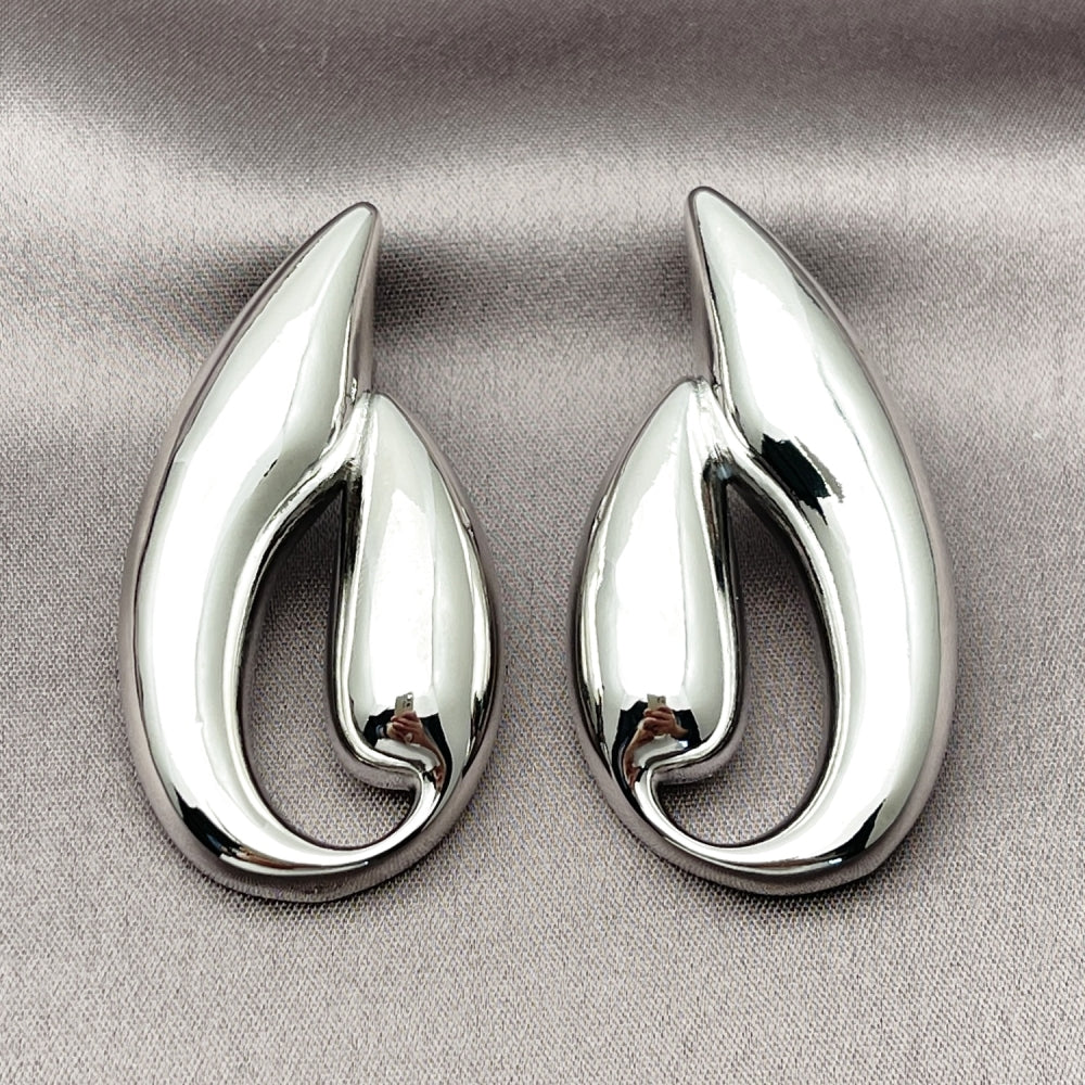 Rhodium Gold Filled Stud Earring, Leaf Design, Polished, Rhodium Finish