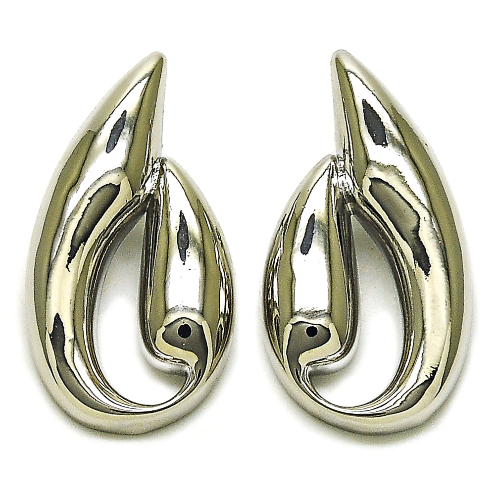 Rhodium Gold Filled Stud Earring, Leaf Design, Polished, Rhodium Finish
