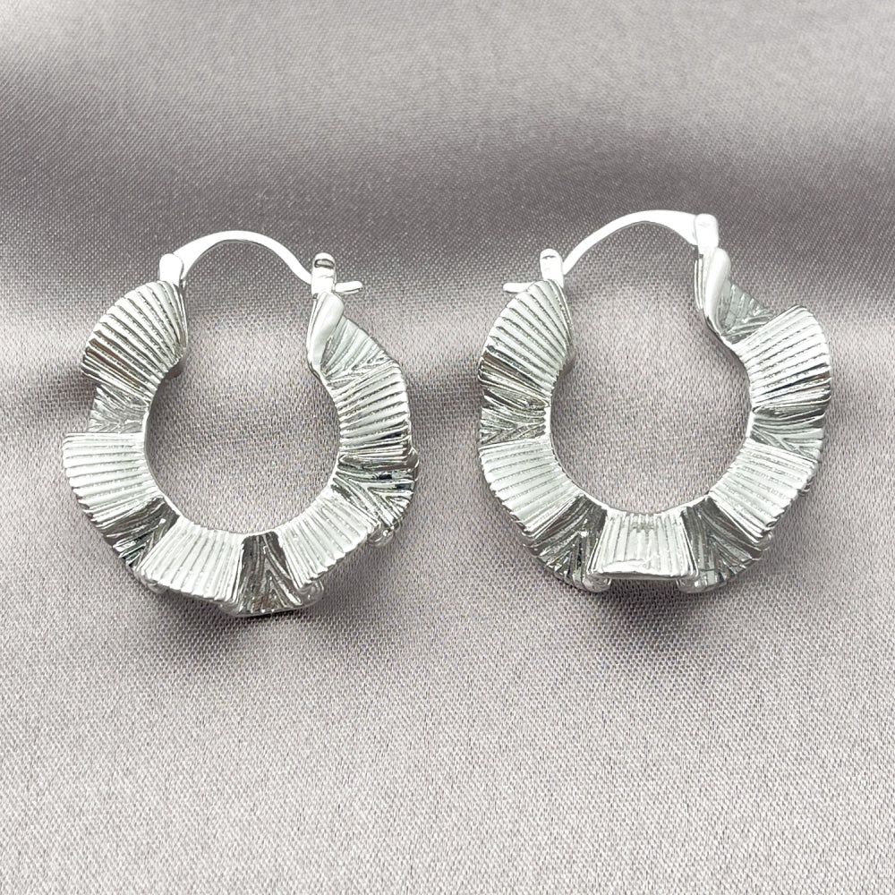 Rhodium Gold Filled Medium Hoop, Twist Design, Diamond Cutting Finish, Rhodium Finish