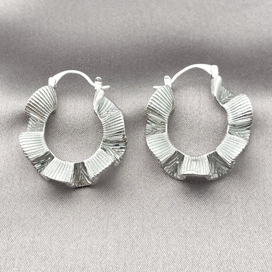 Rhodium Gold Filled Medium Hoop, Twist Design, Diamond Cutting Finish, Rhodium Finish
