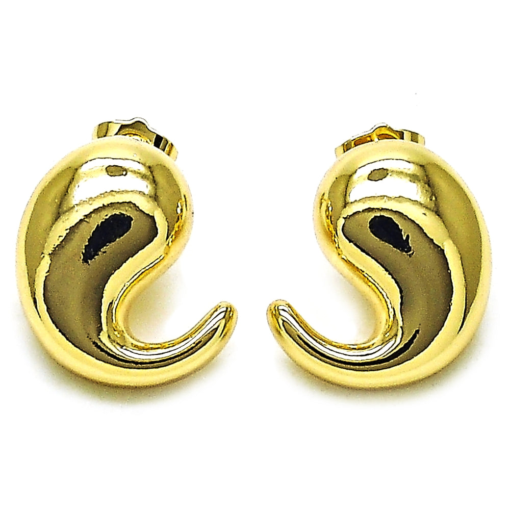 Oro Laminado Stud Earring, Gold Filled Style Teardrop Design, Polished, Golden Finish