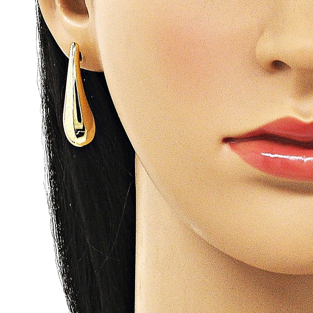 Oro Laminado Stud Earring, Gold Filled Style Teardrop and Hollow Design, Polished, Golden Finish