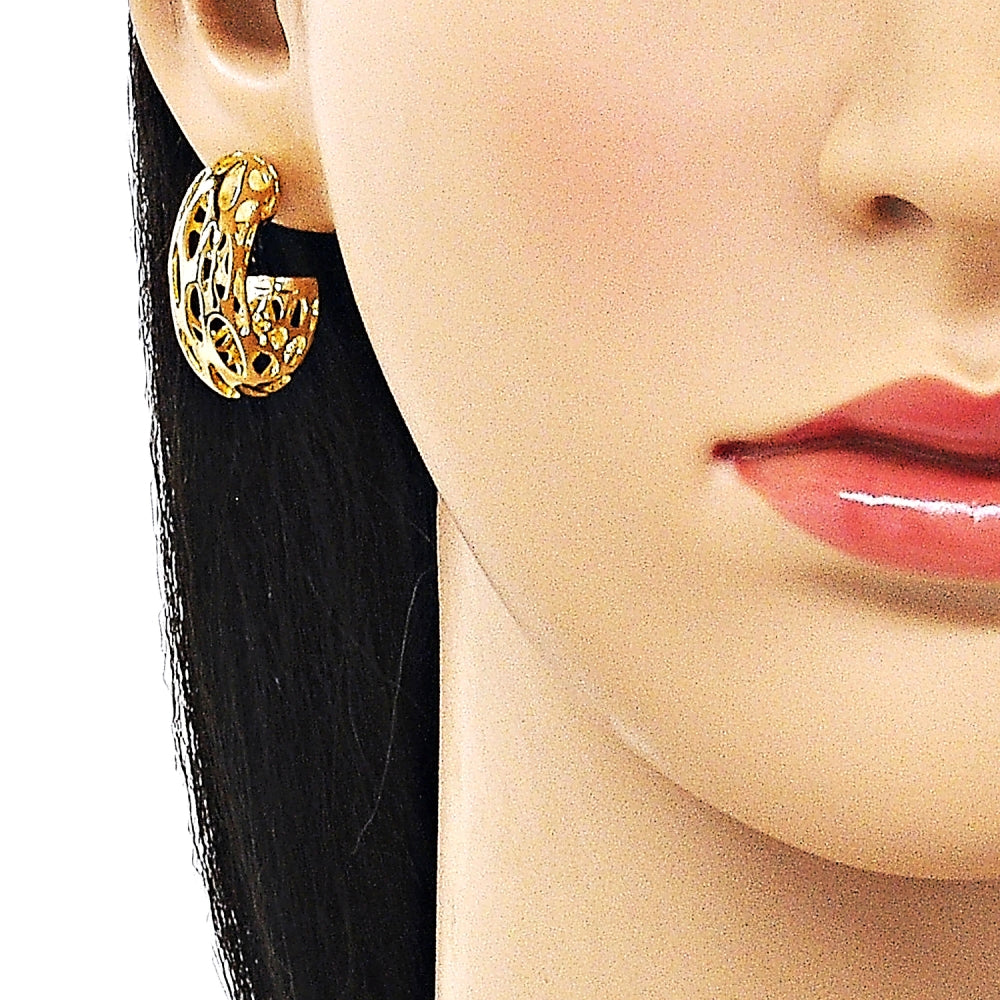 Oro Laminado Small Hoop, Gold Filled Style Hollow and Filigree Design, Polished, Golden Finish
