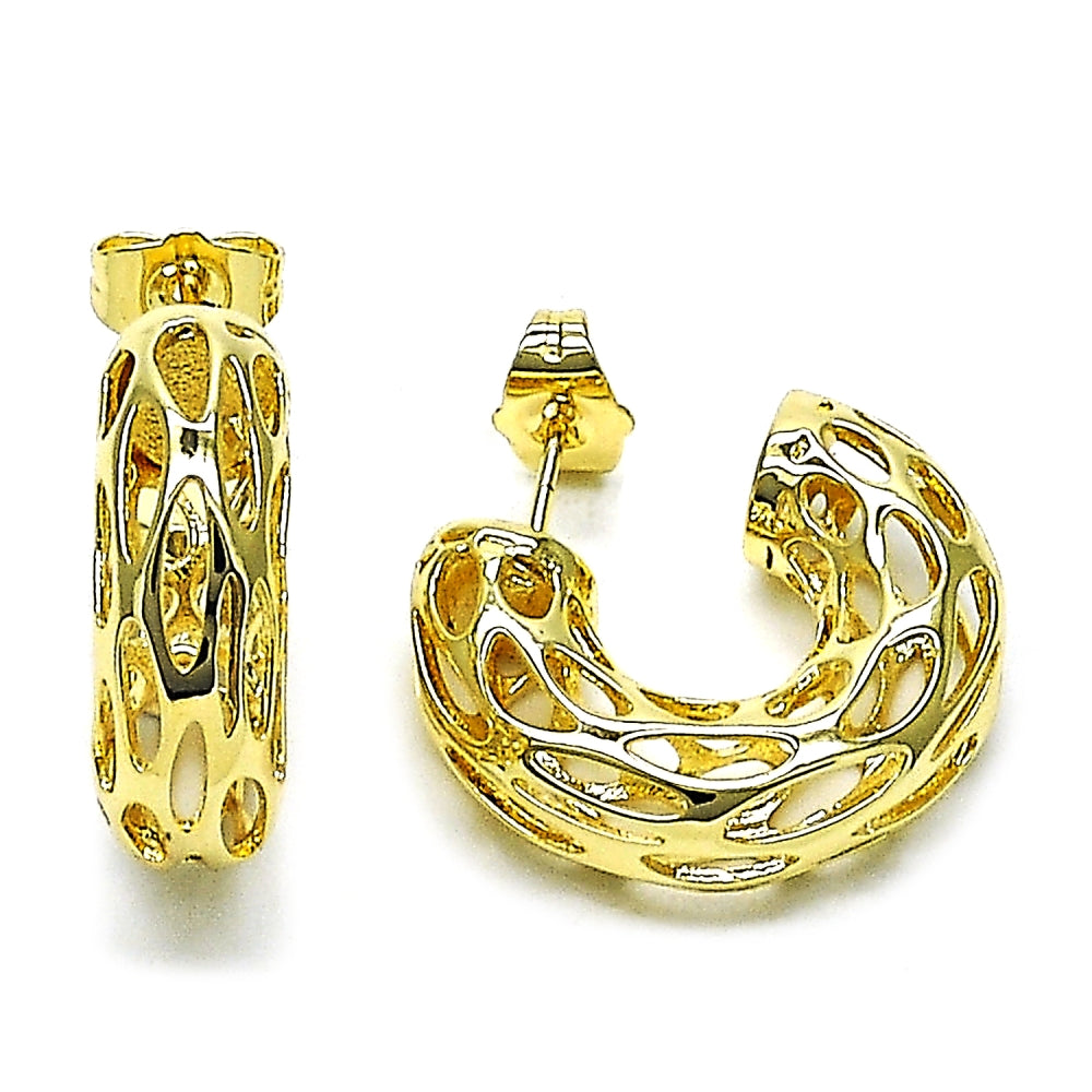 Oro Laminado Small Hoop, Gold Filled Style Hollow and Filigree Design, Polished, Golden Finish