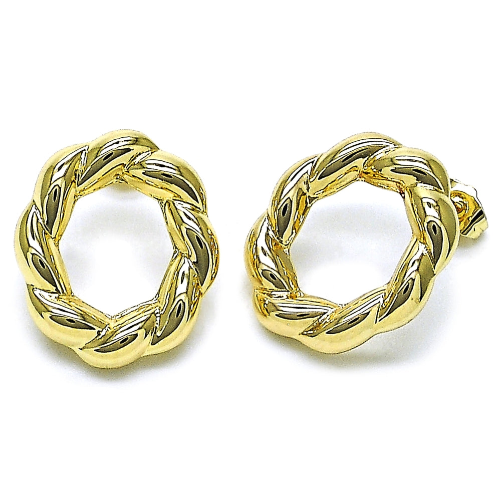Oro Laminado Stud Earring, Gold Filled Style Hollow and Twist Design, Polished, Golden Finish