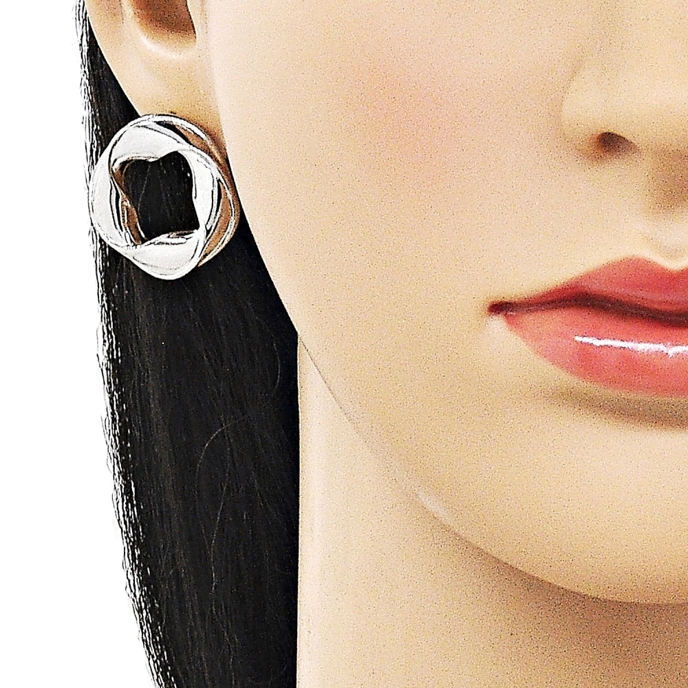 Rhodium Gold Filled Stud Earring, Twist and Four-leaf Clover Design, Polished, Rhodium Finish