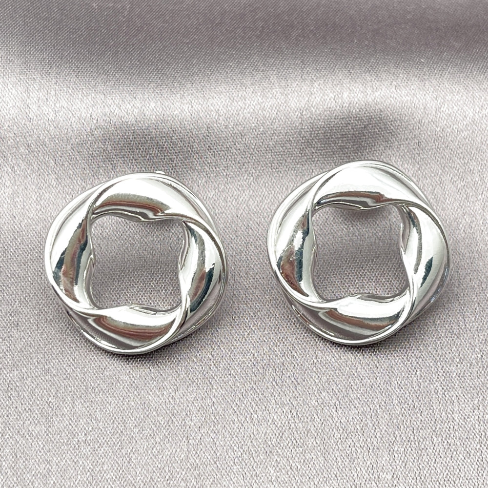 Rhodium Gold Filled Stud Earring, Twist and Four-leaf Clover Design, Polished, Rhodium Finish