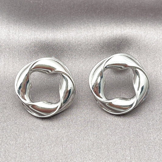 Rhodium Gold Filled Stud Earring, Twist and Four-leaf Clover Design, Polished, Rhodium Finish