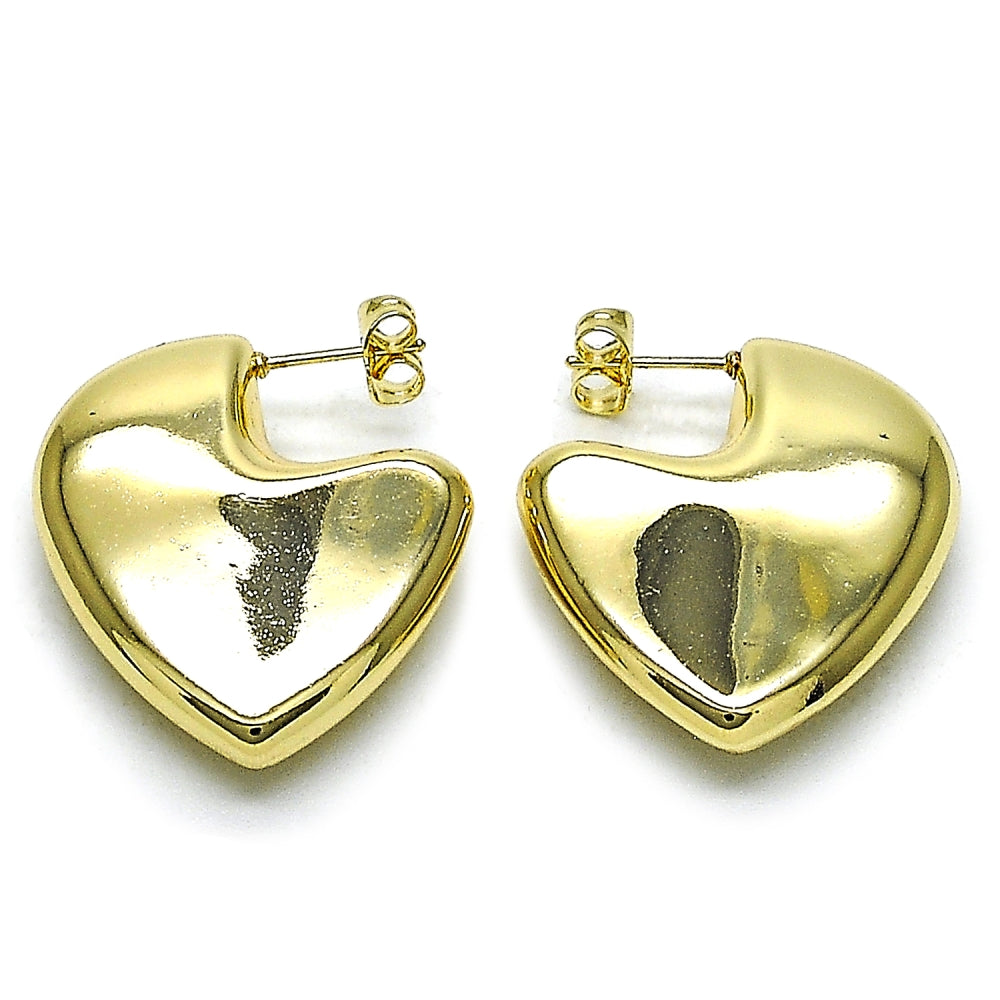 Oro Laminado Stud Earring, Gold Filled Style Heart and Hollow Design, Polished, Golden Finish