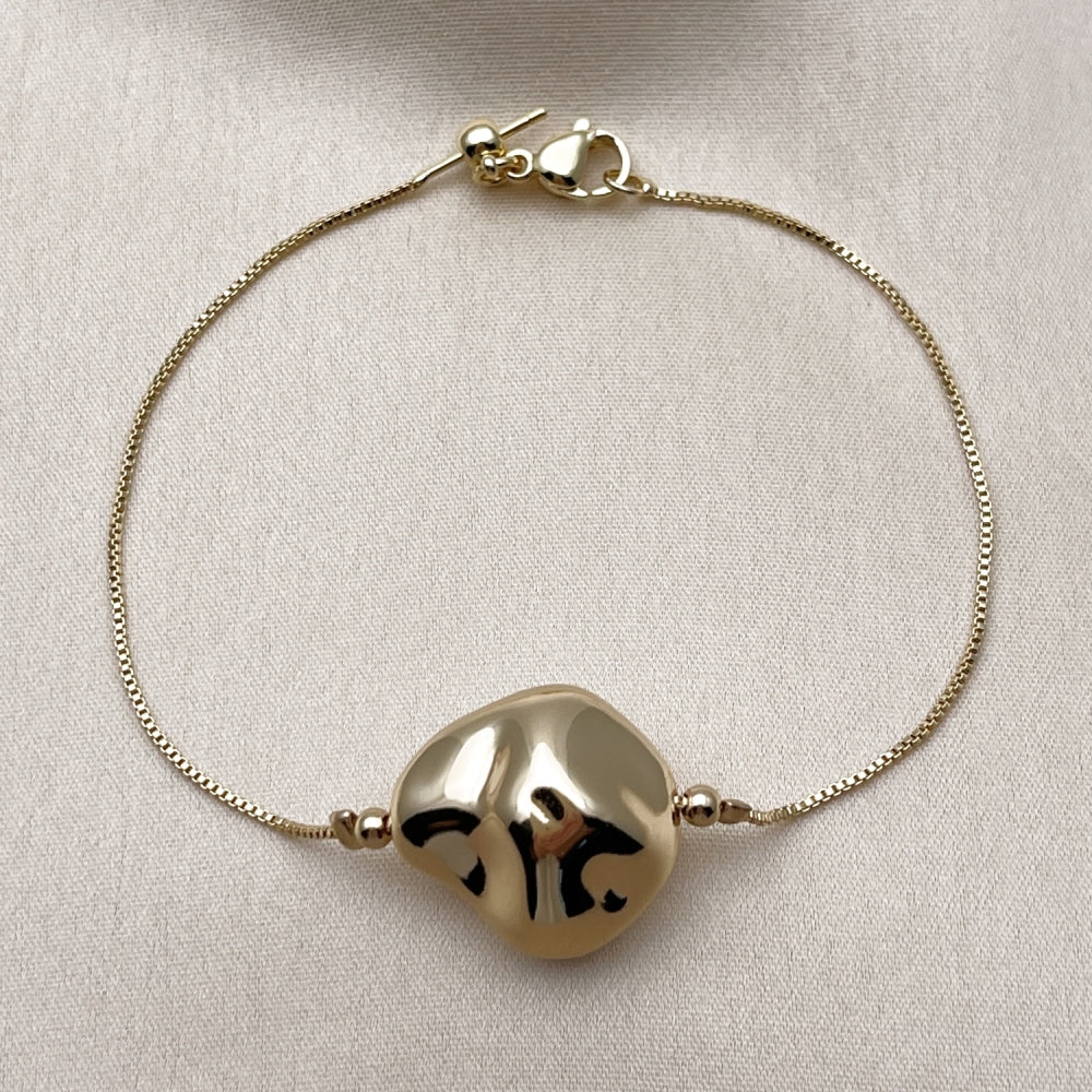 Oro Laminado Fancy Bracelet, Gold Filled Style Box Design, Polished, Golden Finish