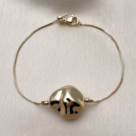 Oro Laminado Fancy Bracelet, Gold Filled Style Box Design, Polished, Golden Finish
