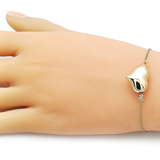 Oro Laminado Fancy Bracelet, Gold Filled Style Heart and Hollow Design, Polished, Golden Finish