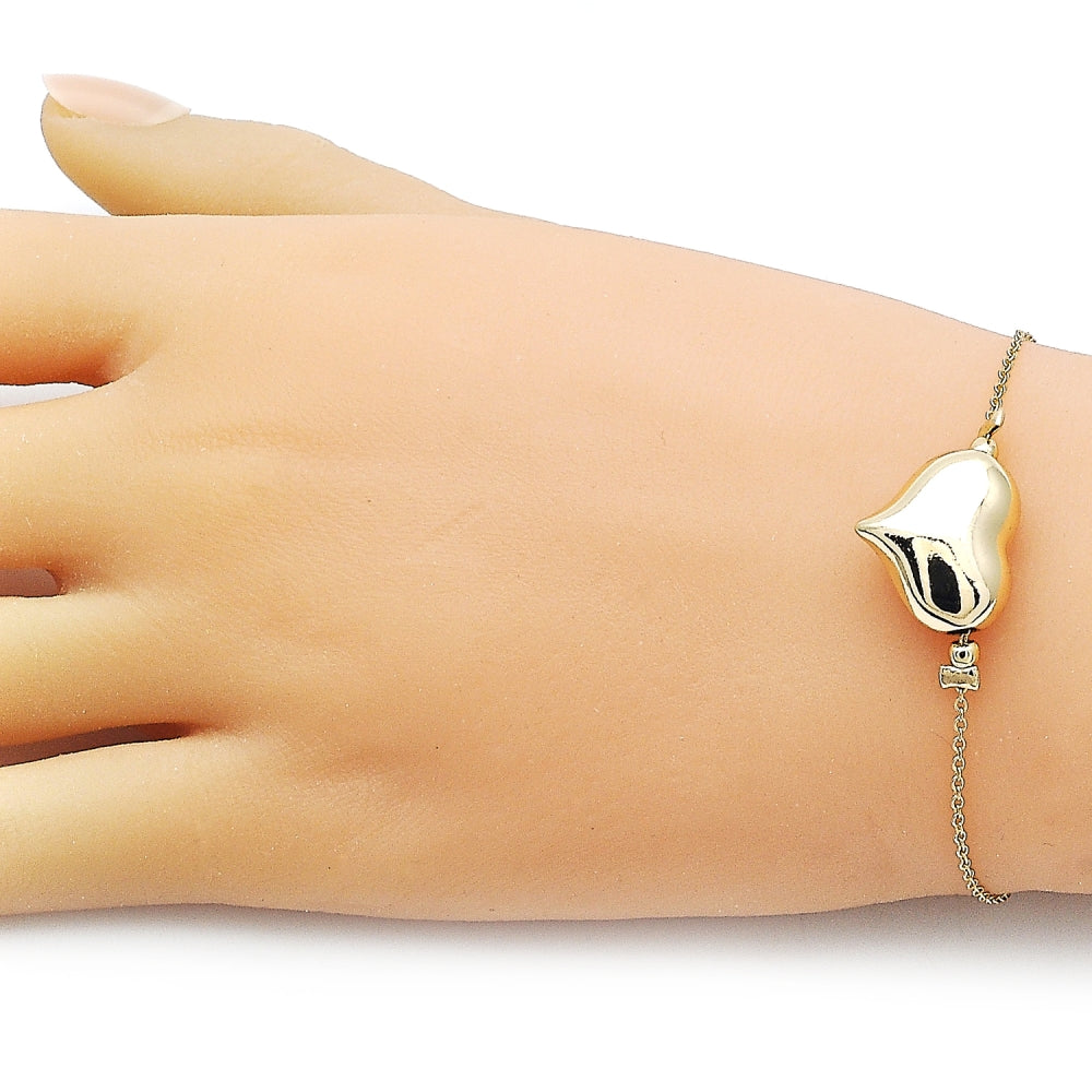 Oro Laminado Fancy Bracelet, Gold Filled Style Heart and Hollow Design, Polished, Golden Finish