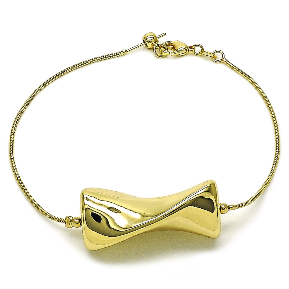 Oro Laminado Fancy Bracelet, Gold Filled Style Rat Tail Design, Polished, Golden Finish